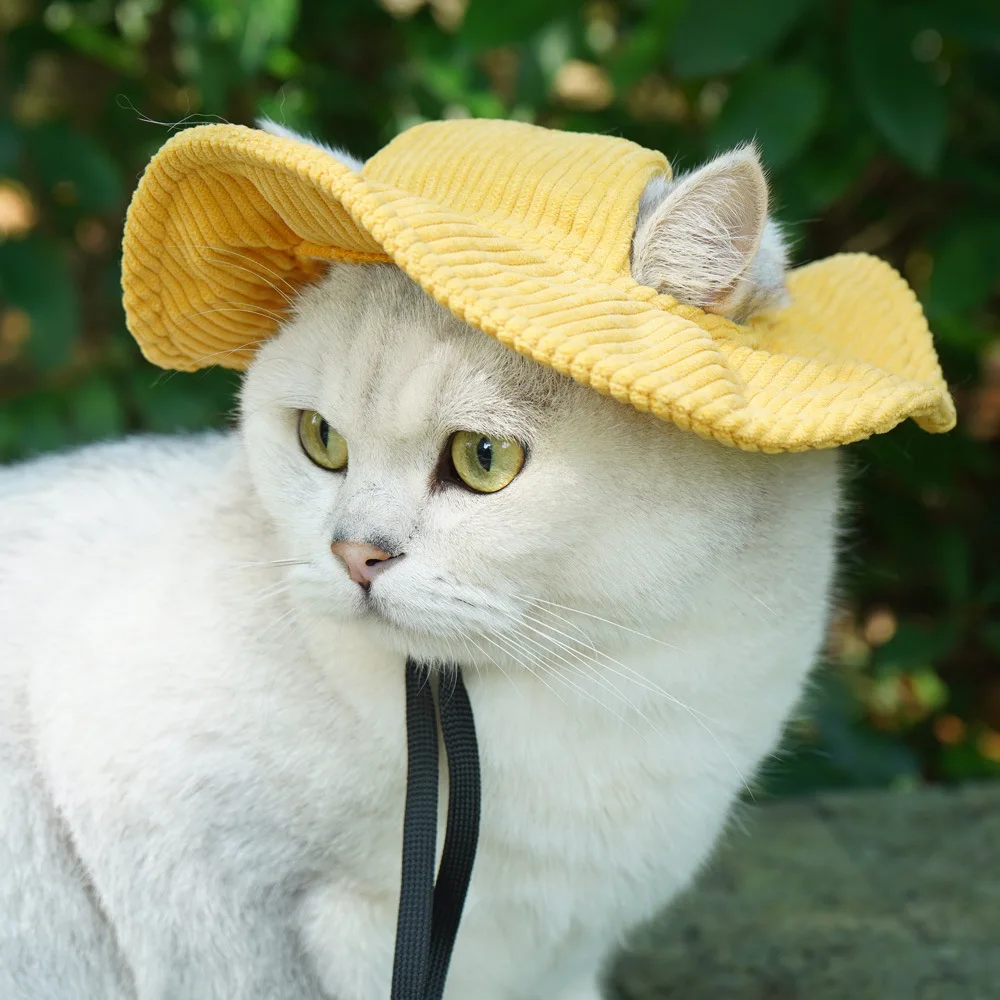 Adjustable Cat Hat Pet Fisher Cap Dog Sun Hat With Ear Hole For