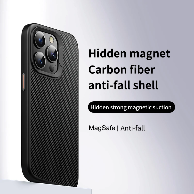 Sleek Carbon Fiber Magnetic Phone Case with Lens Protection & Magsafe Wireless Charging Compatibility