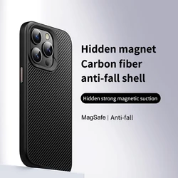 Sleek Carbon Fiber Magnetic Phone Case with Lens Protection & Magsafe Wireless Charging Compatibility - iPhone 13 (Black)