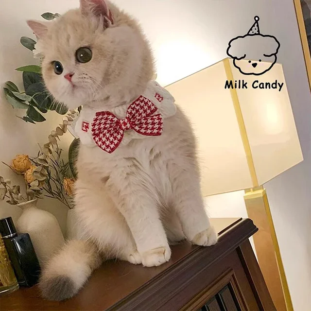 Pearl Dog Collar Jewelled Silk Wedding Cat Puppy Ribbon Scarf Pendant Pet Bows Necklace Satin New Kitten Accessories Bowtie Gift 2