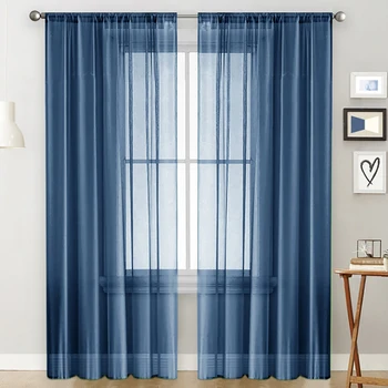 2pcs Solid Color Semi Blackout Terylene Curtains – Rod Pocket Drapes 1