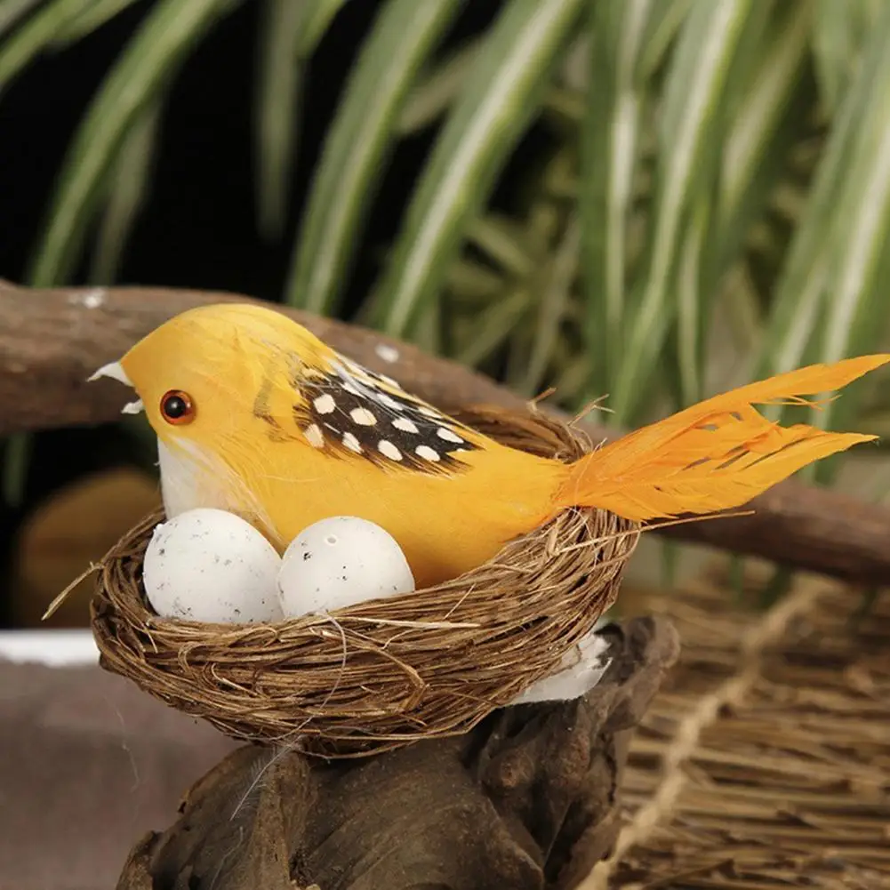 1 Set Simulation Bird Nest Artificial Bird Statue Garden Decor Creative