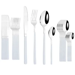 24Pcs Dinnerware Set Stainless Steel Cutlery Set Silver Knife Fork Spoon Dinner Flatware Set Kitchen Silverware Tableware Set