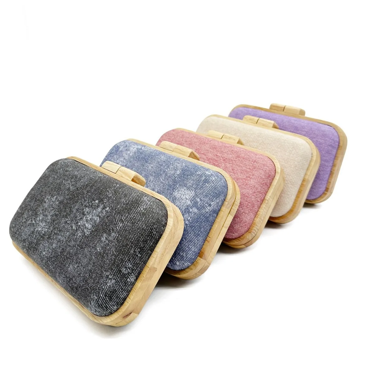 Vintage Washed Denim Clutch Bag for Women Chains Shoulder Crossbody Bags Fashion Wooden Clip Evening Party Purses Wedding Bag