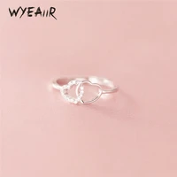 WYEAIIR 925 Sterling Silver Sweet Romantic Openwork Zircon Two Hearts Resizable Opening Ring For Women Luxury Jewelry 1