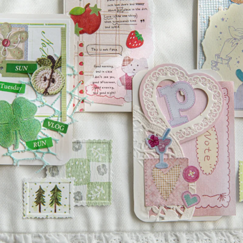 3롤 컬러풀 패브릭 파티 시리즈 패브릭 텍스처 다이컷 테이프 200cm 플래너 장식 스티커 저널 콜라주 재료