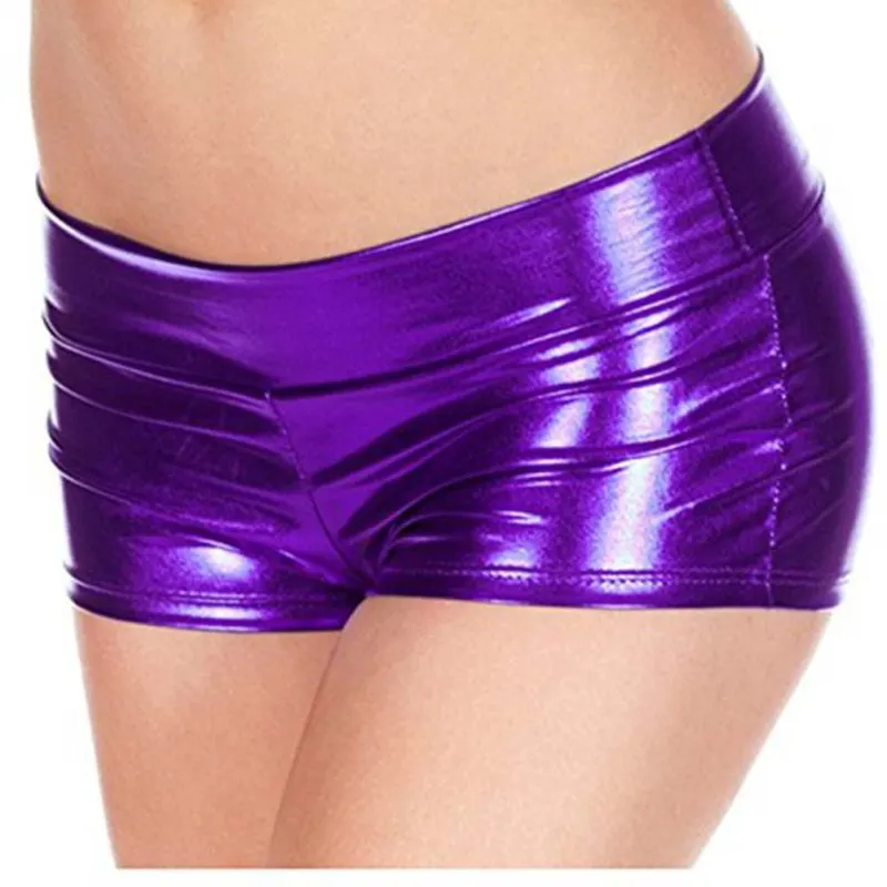 Woman Sexy Shorts Shiny PU Shorts Mid Waist Adult Metallic Rave Booty Dance Leather