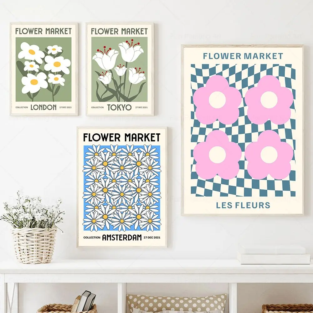 

Abstract Flower Market Gallery Wall Art Canvas Painting Minimalist Nordic Posters And Print Modern Picture For Living Room Decor