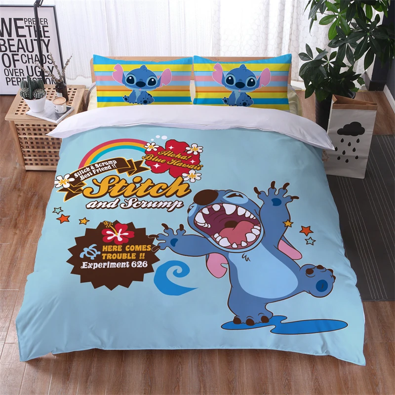 Lilo & Stitch Disney Cartoon Bedding Set Print Duvet Cover Sets Pillowcases Home Textile Children Boys Girls Bed Set Bedclothes 