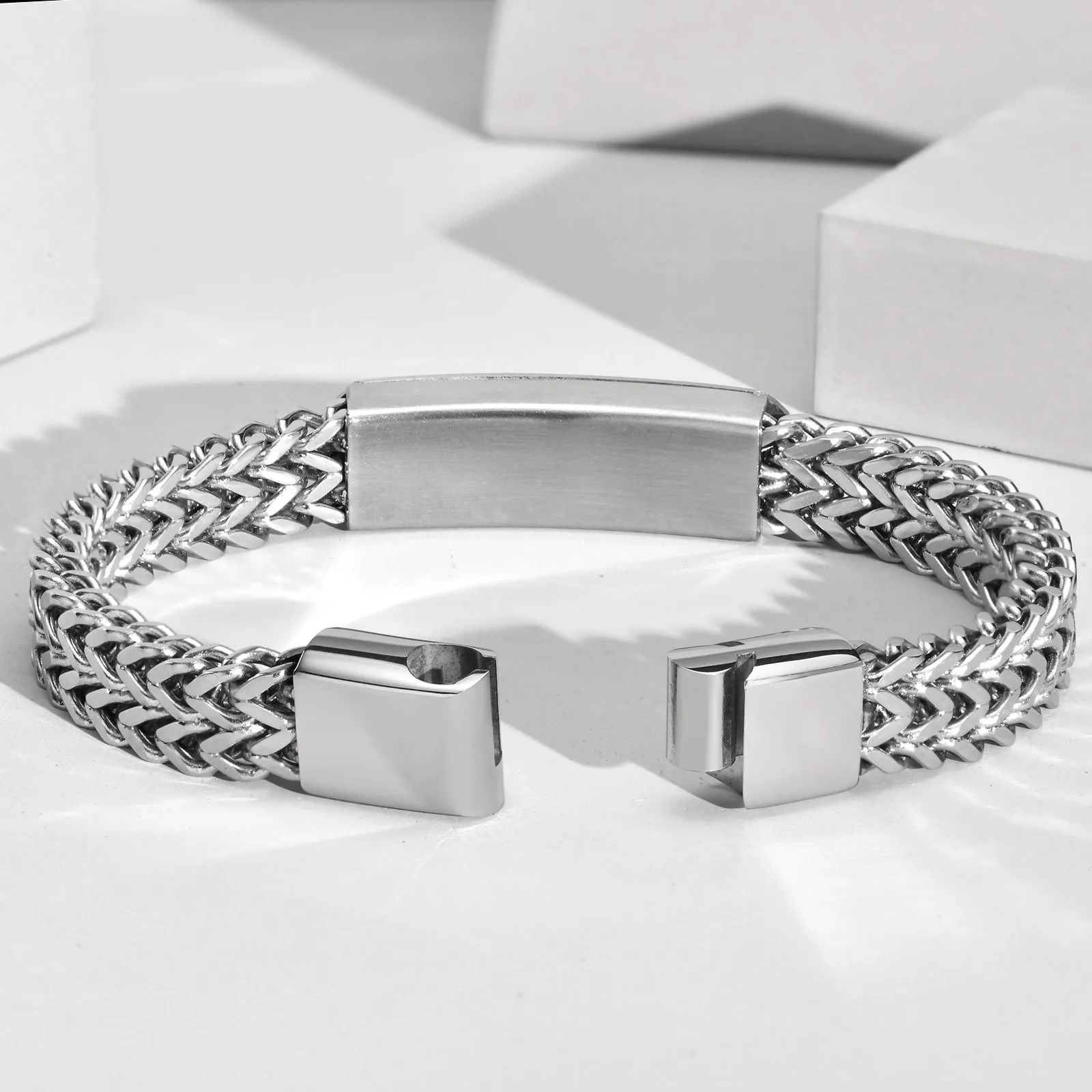 10mm Punk Matte Custom TEXT Name Men Stainless Steel Cuban Chain band Smooth Engrave Logo Id Bracelets Gift Jewelry