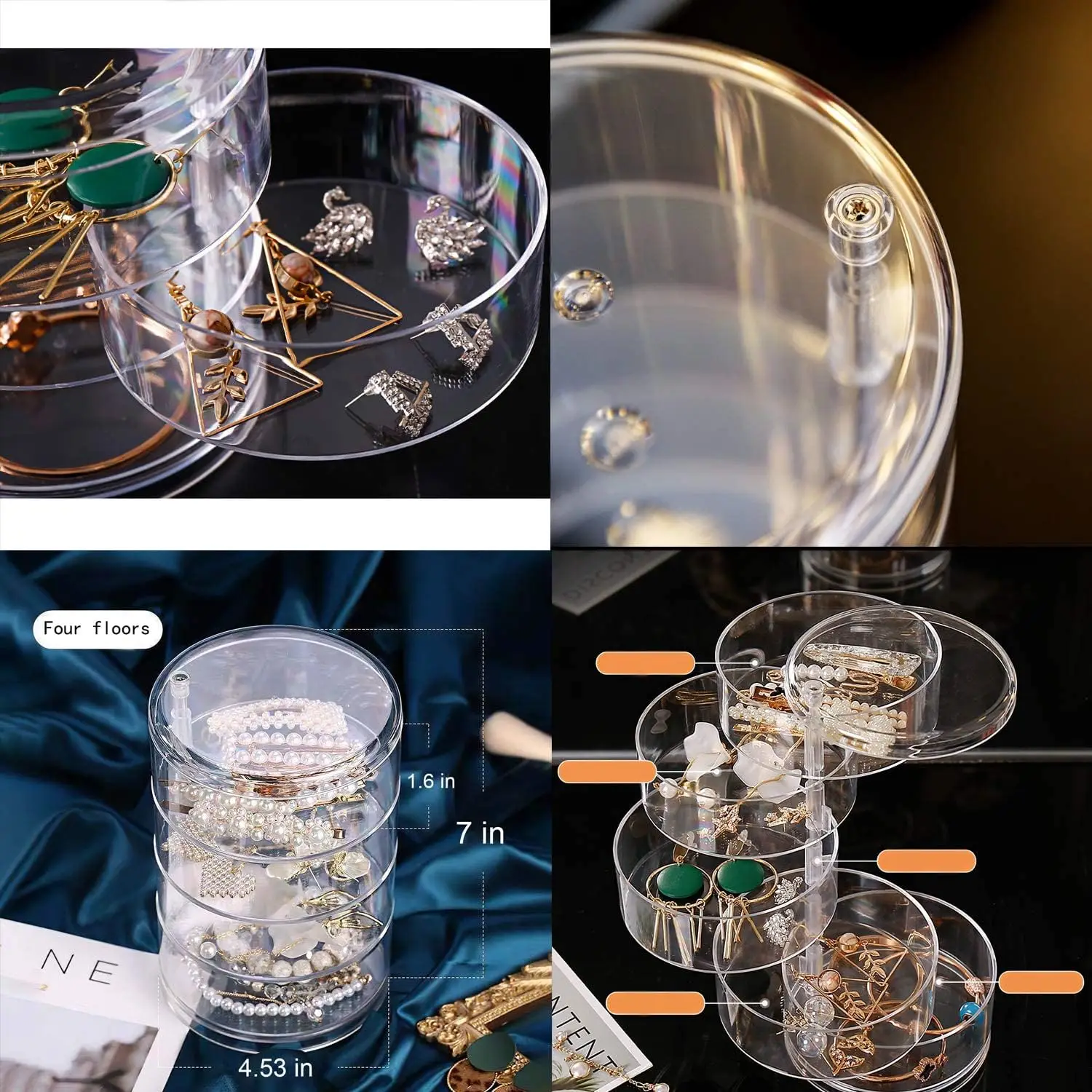 Portagioie Rotante A 3 Strati Trasparente, Organizer Per Gioielli Con Coperchio E Scomparti, Per Anelli, Orecchini, Collane E Bracciali, Regalo Per Donne E Ragazze