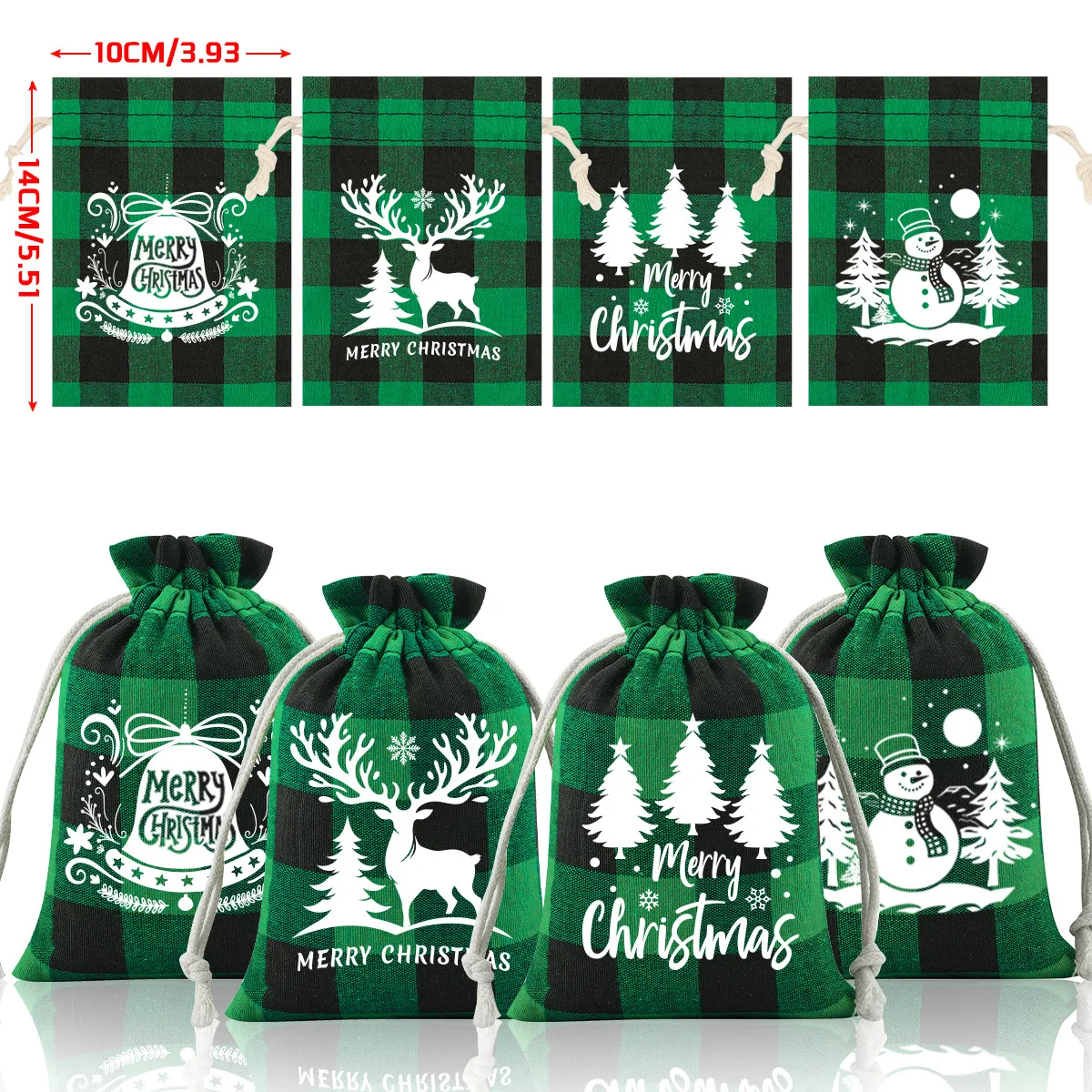 Christmas Plaid Cotton Drawstring Pouch Christmas Candy & Cookie Storage Pouch Christmas Gift Bag Jewelry Packaging Bag