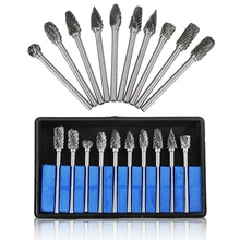 

10pcs Rotating Tool Carbide Steel Grinding Head 1/8inch Shank Rotary File Carving Knife Drill Bit Root Carving Hardware Tools