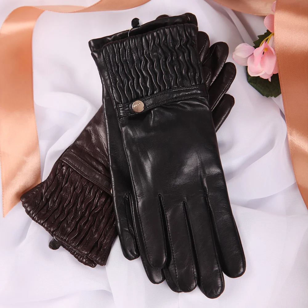 

Real Leather Gloves Female Autumn Winter Thermal Imported Sheepskin Wool Knitted Lined Driving Women Gloves EL045NZ-1