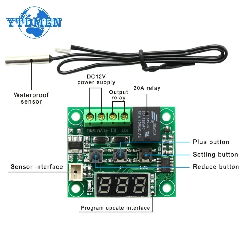 W1209 DC 12V Heat Cool Temp Thermostat Temperature Control Switch Temperature Controller Thermometer Thermo Controller Module