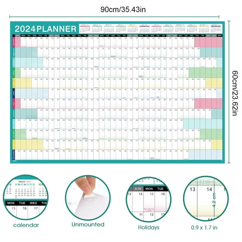 2024 Calendar 12 Month Wall Annual Year Planner Yearly Wall Calendar 2024 From Jan.2024 To Dec.2024 Thick Paper Horizontal