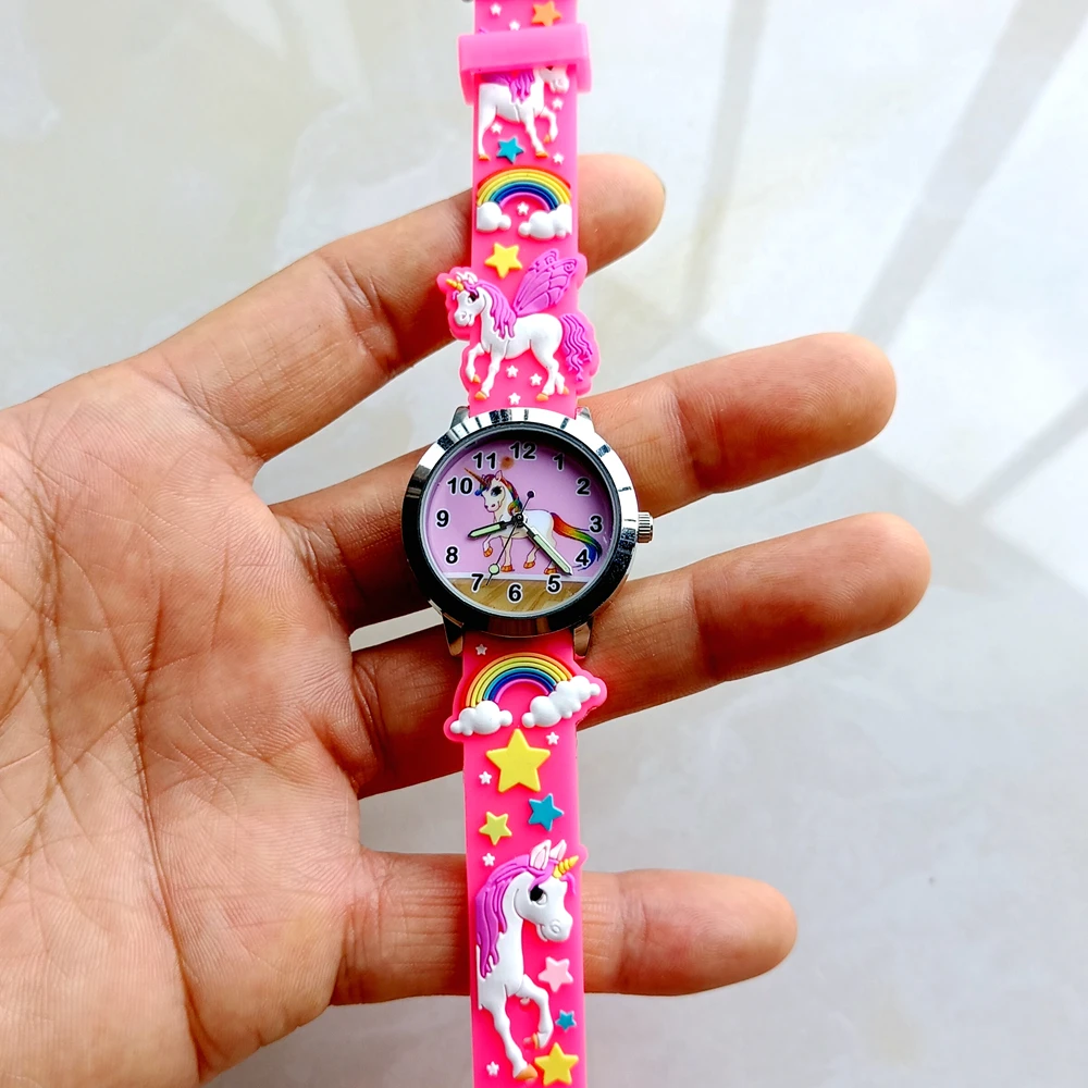 Kids Children's Day Girls Boys Students Butterfly Unicorn Dinosaur 3D Cartoon Silicone Birthday Party Gift Clock Quartz Watches 3