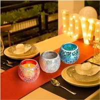 Mosaic Glass Tea Light Candle Holder,Handmade Romantic for Aromatherapy,Party Décor,Used as Vase,Pen Holder,Potted Plants Bowl 6