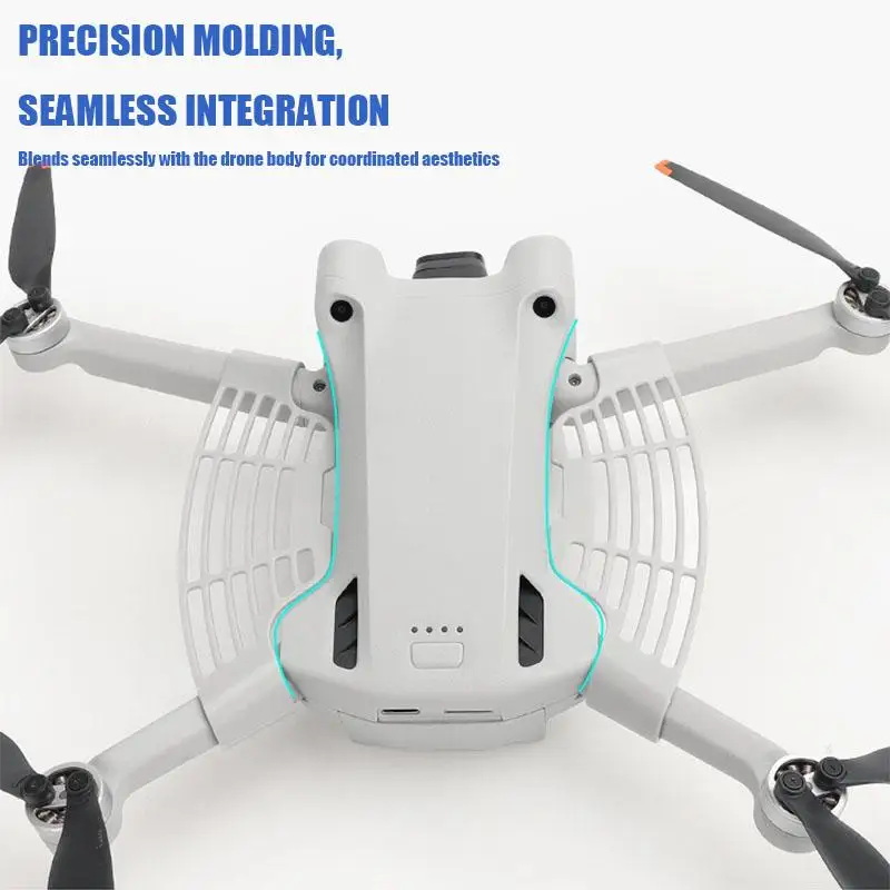 Protège-mains installé sur un DJI Mini 4 Pro, illustrant la sécurité lors de l'atterrissage avec les doigts protégés.