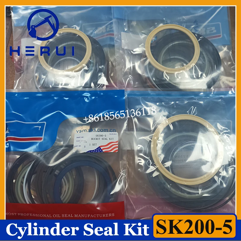 

4Sets SK200-5 Arm Boom Bucket Cylinder Seal Kit for Kobelco 200-5 Excavator Hydraulic Oil Seal Repair Kit