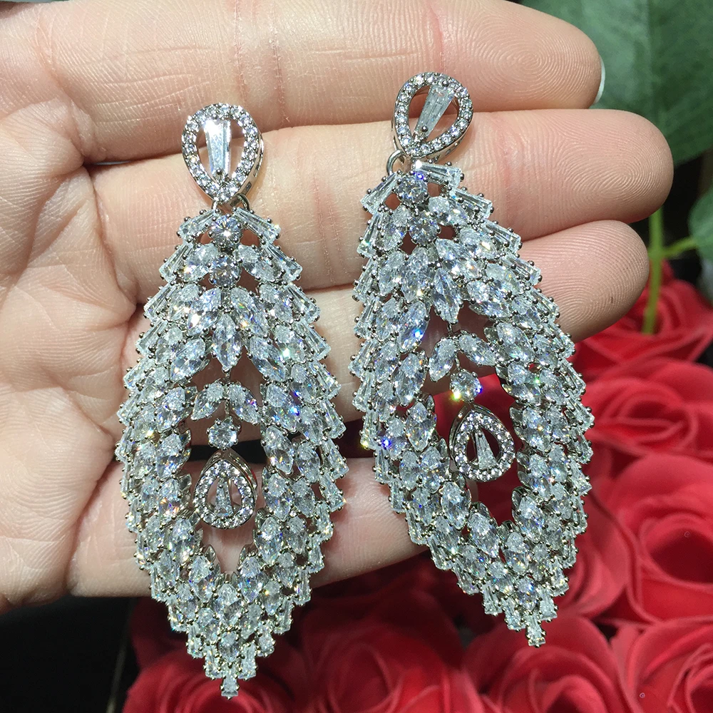 

Fashion Trendy Clear Big White Water Drop Cubic Zirconia Women Long Drop Earrings Brazil Style Party Brincos Bijoux Gift E-1045