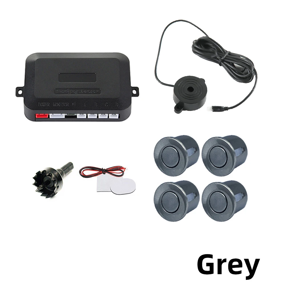 thumbnail image 1 of Kit de sensor de estacionamiento para automóvil BQCC de 22 mm, 4 sensores, zumbador, radar de marcha atrás, indicador de alerta de sonido, sistema de sonda de 12 V, envío gratuito, 1 of 5