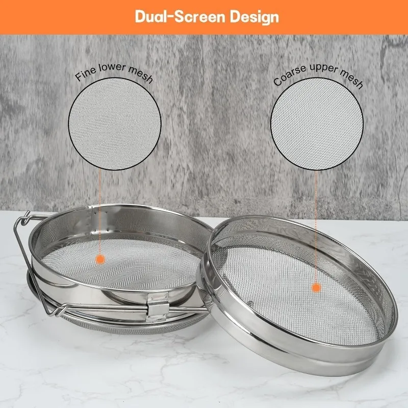 Double Layer Honey Filter Stainless Steel Ultra-fine Mesh Filter Belt with Adjustable Handle for Coarse  Fine Screen Collection