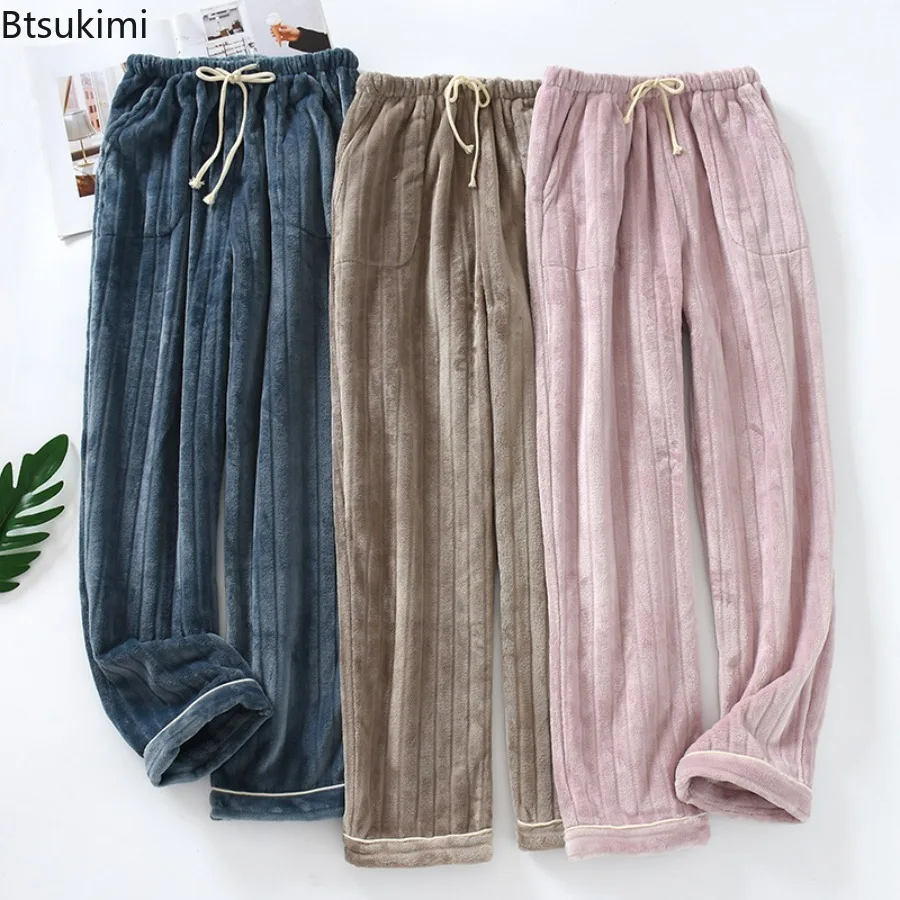 winter thermal warm flannel stretch jeans mens winter quality famous brand fleece pants men straight flocking trousers jean male 2024 New Flannel Pajama Pants Men's Winter Thickened Lounge Pants Soft Warm Homewear Trousers Coral Fleece Sleep Bottoms for Men