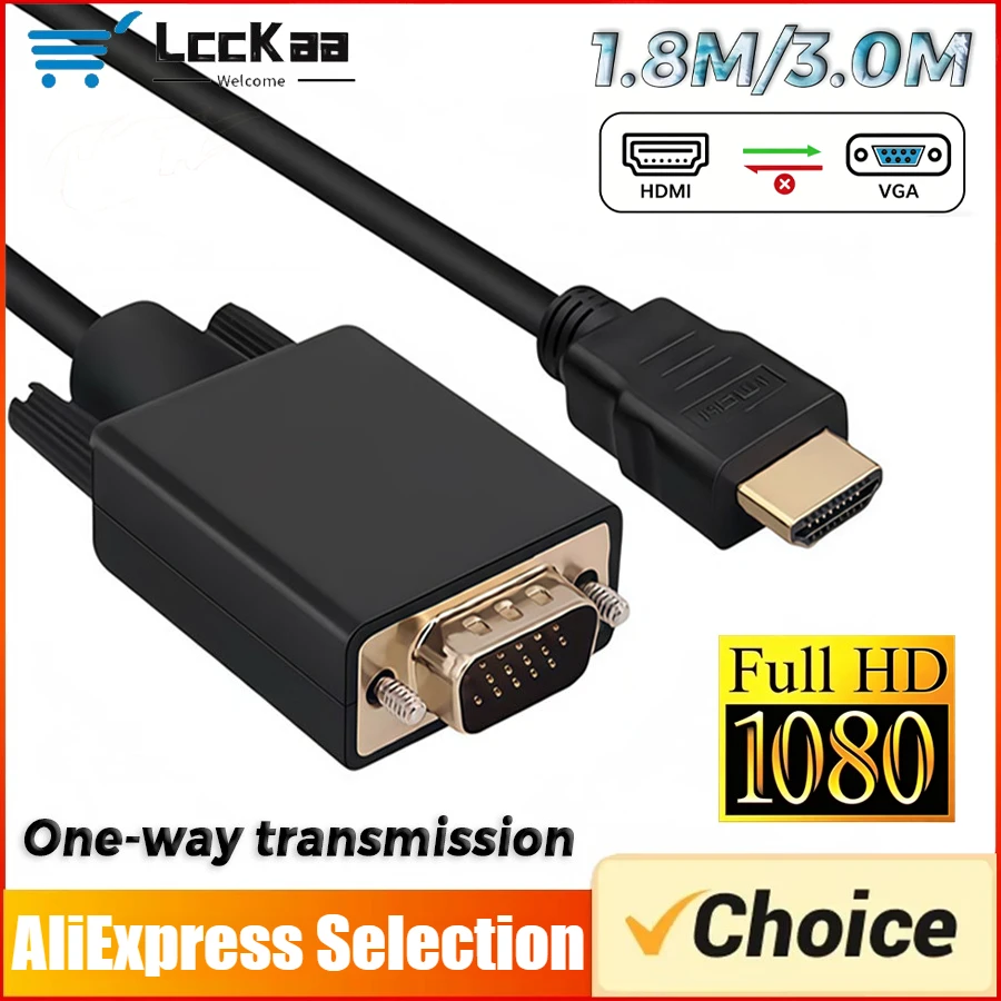 1080P HDMI 호환 VGA 어댑터 1.8M/3.0M 케이블 비디오 오디오 남성 컨버터 데스크탑 노트북 PC TV 모니터 프로젝터용