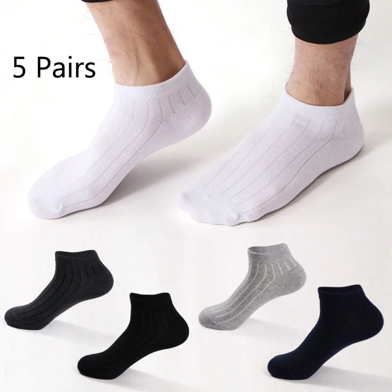 

5 Pairs Summer Sports Boat Socks Men's New Socks Cotton Solid Color Fashion Breathable Deodorant Business Casual Ankle Socks