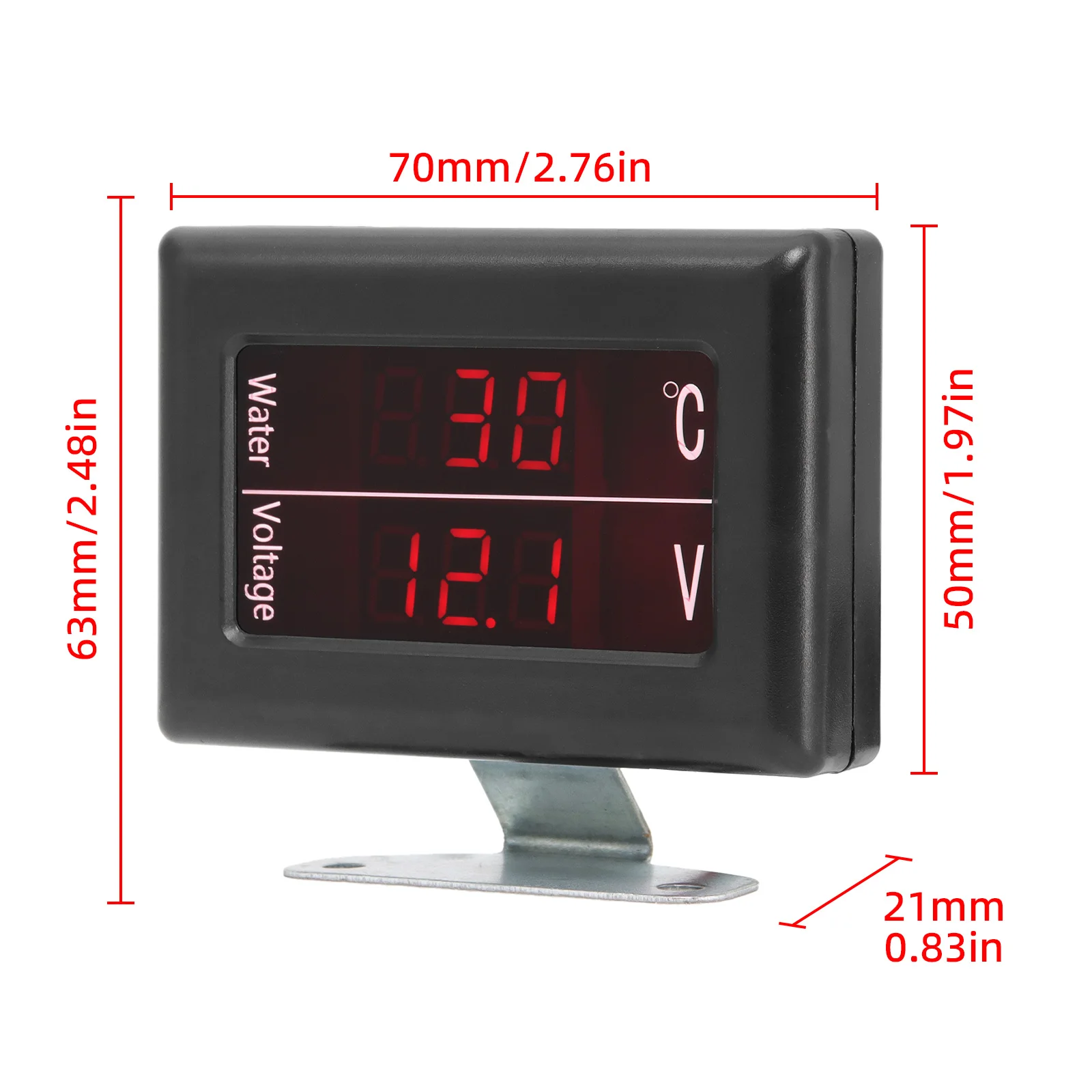 디지털 LCD 수온 및 전압 계량기 전압계 온도계, 빨간색 LED 조명 센서 포함, 자동차 트럭 12V 24V, 2 in 1