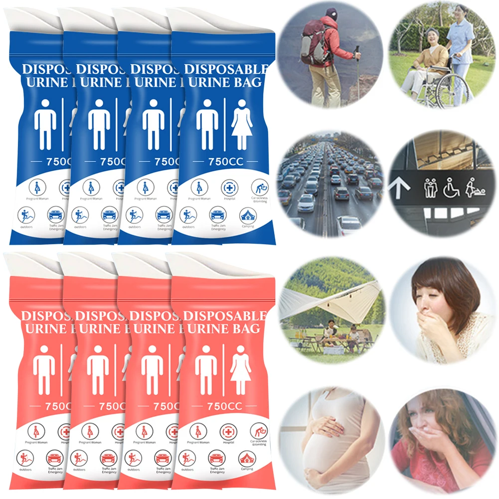 4Pcs Disposable Urinal Bag Portable Urine Bag Leakproof Emergency Pee/Wee Bags Car Pee Bags 750ml for Pregnant Patient Kids