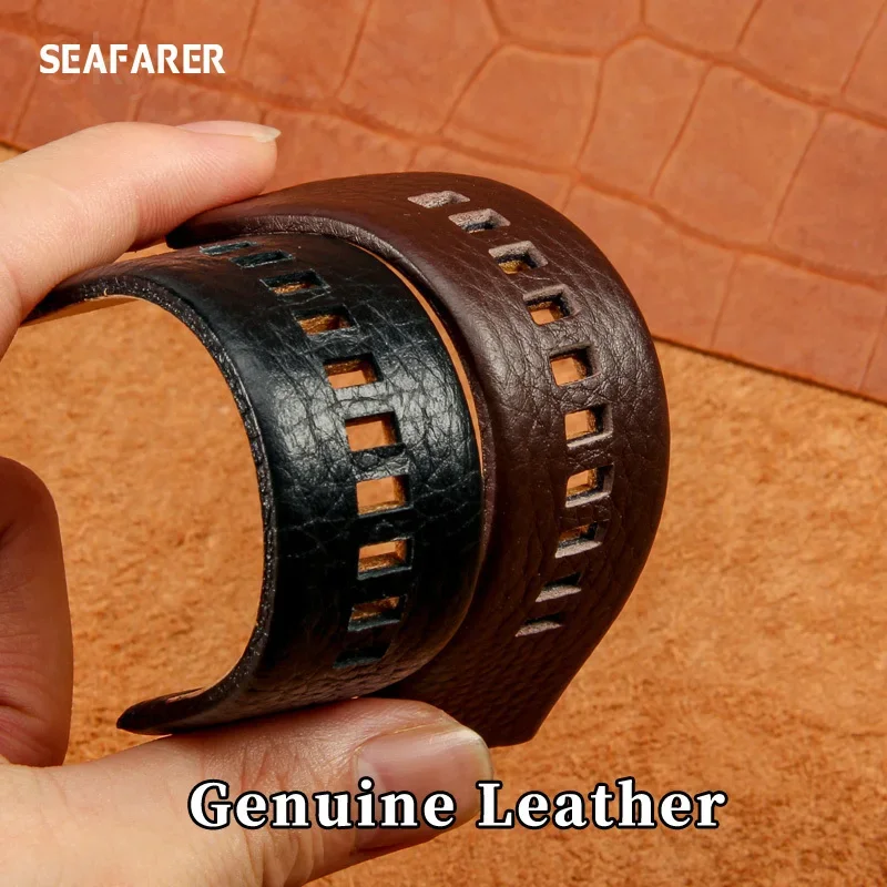 Premium Black Genuine Leather Watchband - Sleek & Durable Strap Bracelet