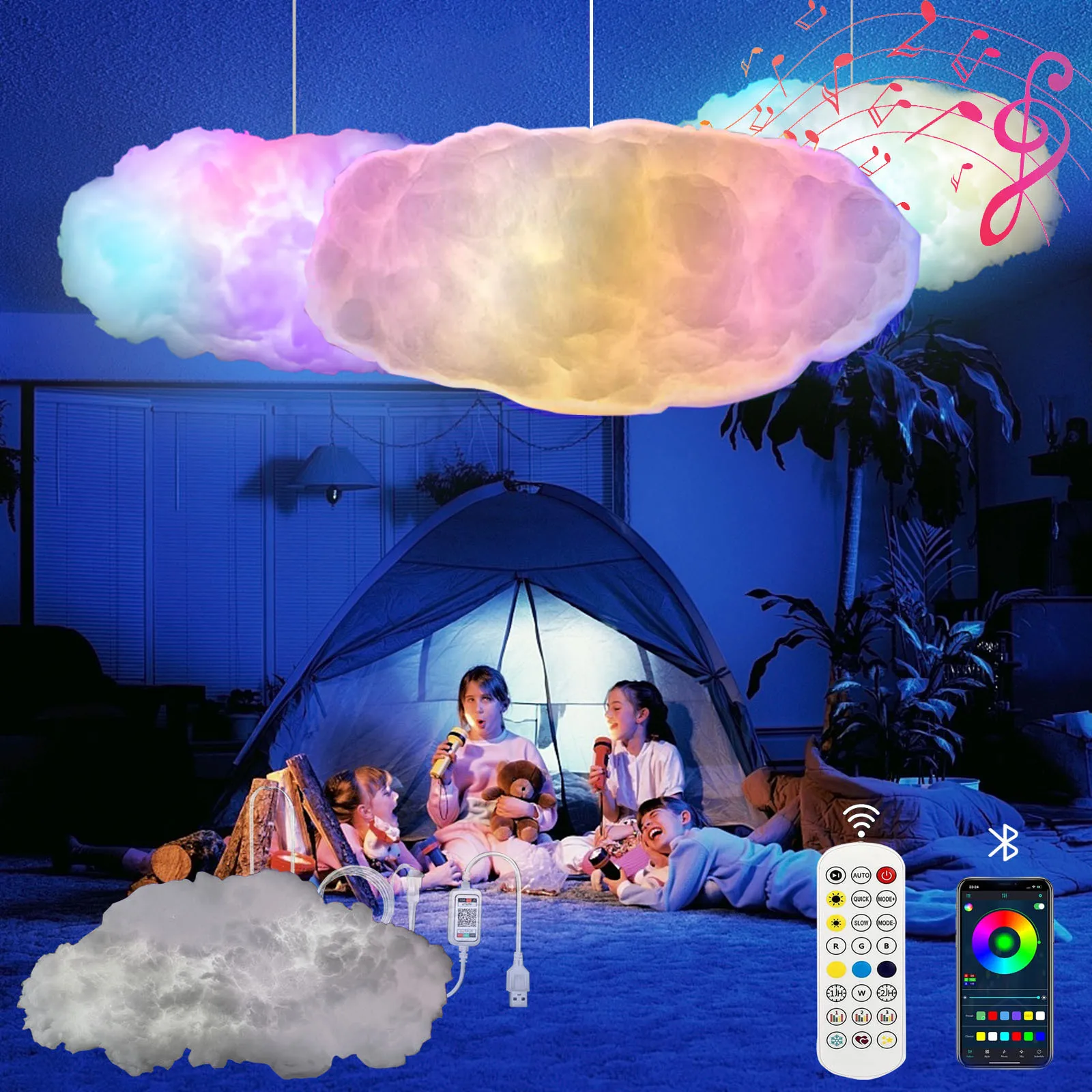 

3D Intelligent Nordic Cloud Lamp Colorful Lightning Music Synchronizes Changes Wireless Remote Control Bedroom Fantasy Lamp