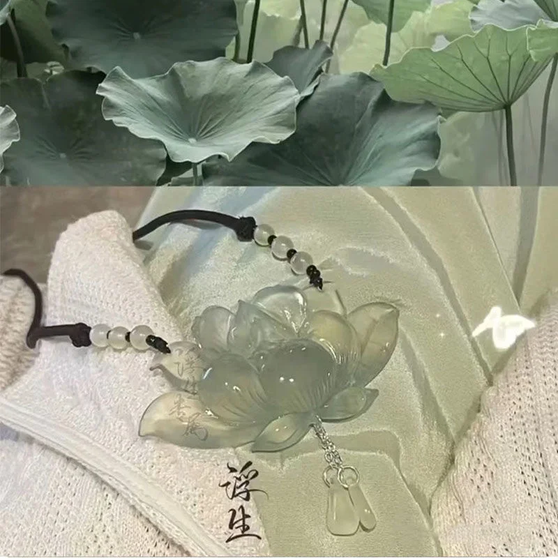 Chinese style ancient style ice jade lotus pendant necklace Hanfu ancient costume accessories