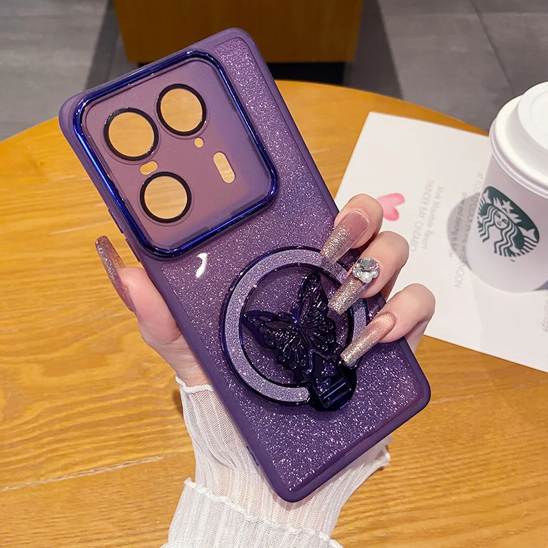 Glitter Butterfly Stand Case with Full Lens Film Protection