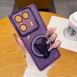 Glitter Butterfly Stand Case with Full Lens Film Protection for MOTO Edge 50 neo (PURPLE)