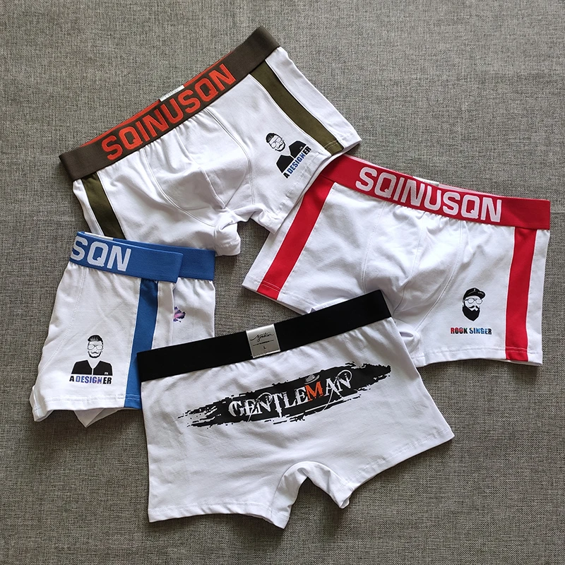 

3pcs/lot Men's cotton Boxers young student personality trendy men cartoon white sports bottoms