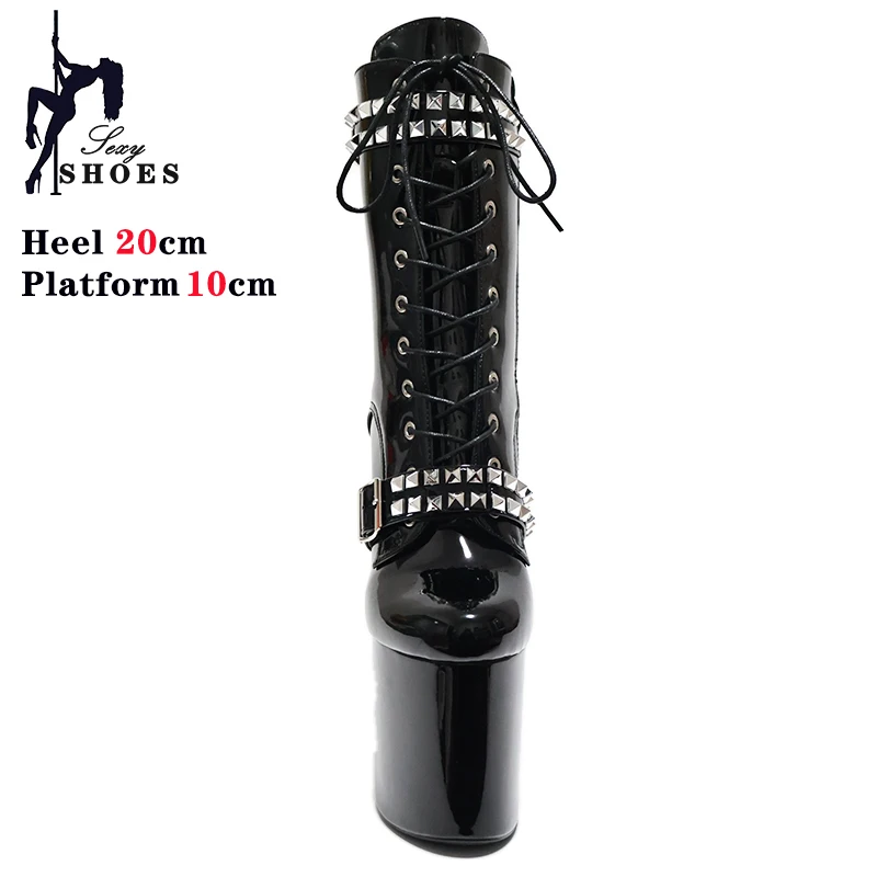 20cm/8Inchs Thin Heels Ankle Boots Platforms Women Shoes Belt Buckle Punk Woman Crossdresser Boots Nightclub Pole Dance Shoes