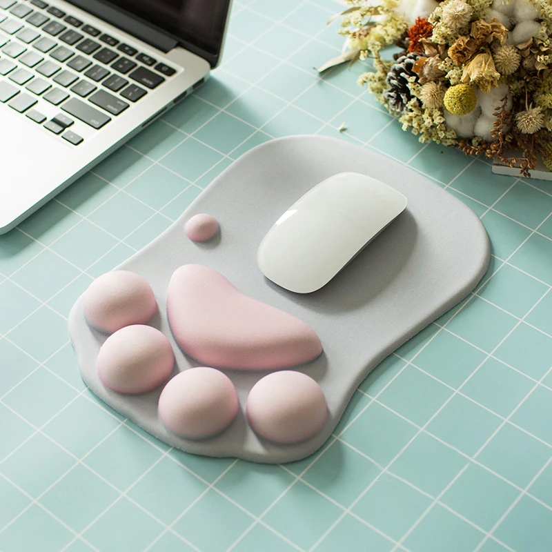 3D 귀여운 고양이 발 마우스 패드, 부드러운 실리콘 메모리 폼 손목 받침대 쿠션, 카와이 마우스 패드, 노트북 컴퓨터 책상 매트, 사무용품