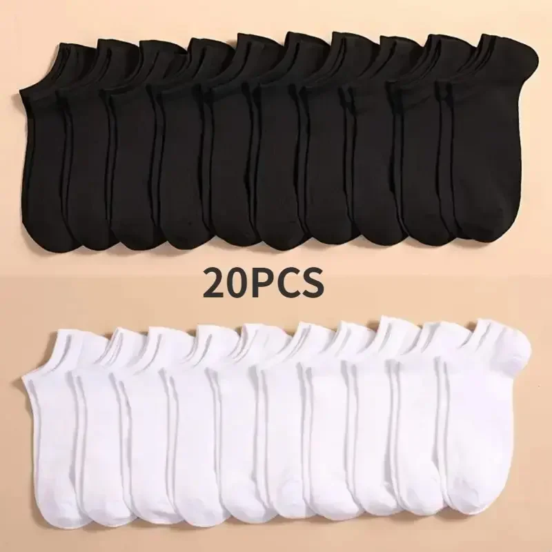 men Socks Breathable Sports Solid Color Boat socks Comfortable Cotton Ankle Socks White Black 10 Pairs