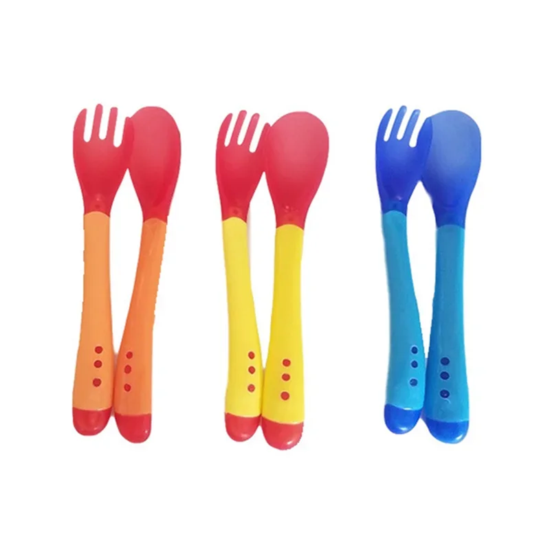 Fork Spoon Set Baby Cutlery Baby Temperature Sensing Spoon Fork Set for Newborn Children Safety Flatware Solid Feeding Anti Scald