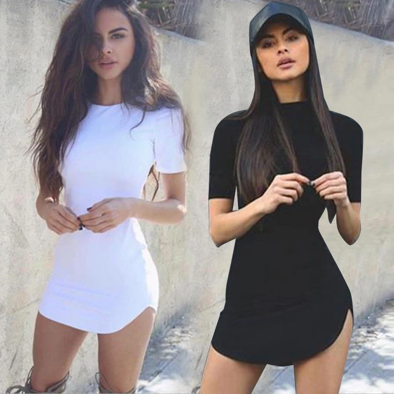 Cotton Short Sleeve Dresses Women Soild Color Bodycon Slim Package Hip Mini Dress 2022 Female Clothing
