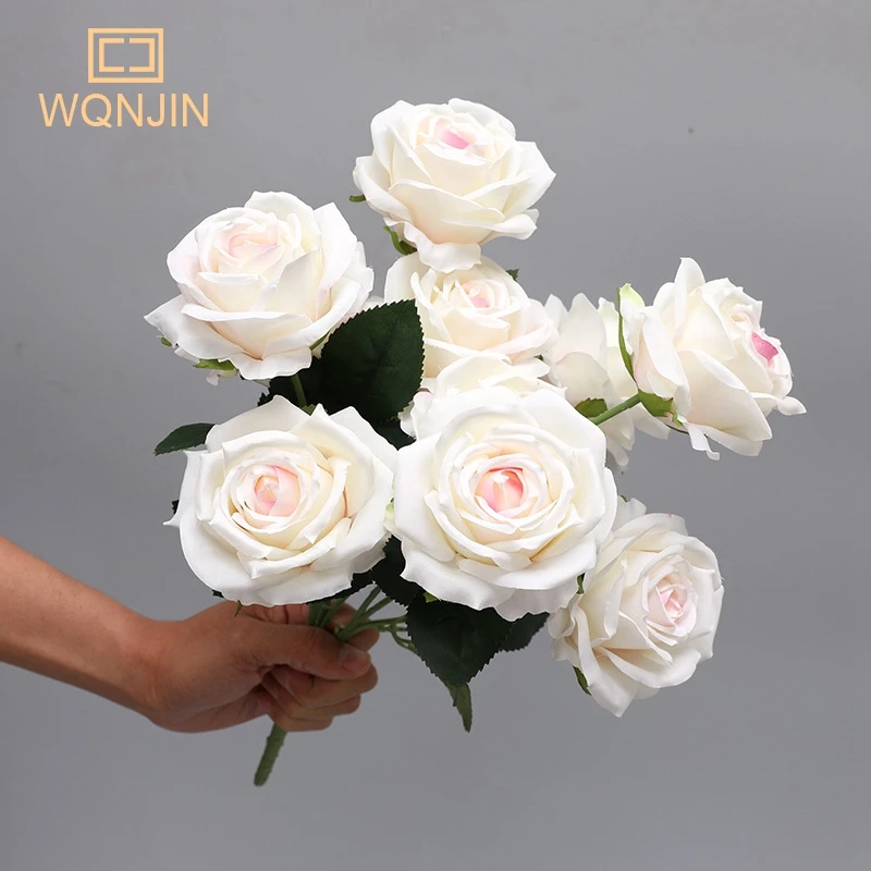 Wqnjin Simulation großen Rosen strauß Hochzeits blumen 10 Köpfe gefälschte Rosen künstliche Blume Seiden blumen Haupt dekoration