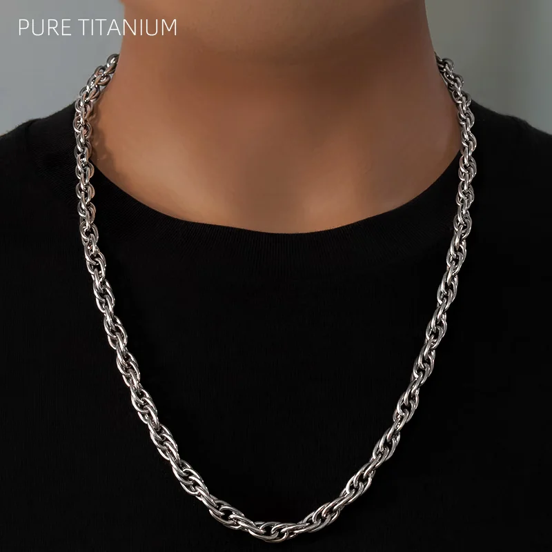 New 7mm TA1 Pure Titanium Twist Chain Necklace Fashion Anti-Allergy Skin Friendly No Rust Men Women Titanium Chains Necklaces