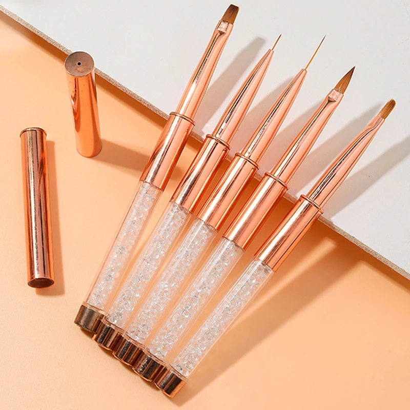 

5pcs Rose Gold Nail Brushes Set Nail Art Gel Polish Liner Brush Round Flat Detail Drawing Painting Pen Manicure Accessories