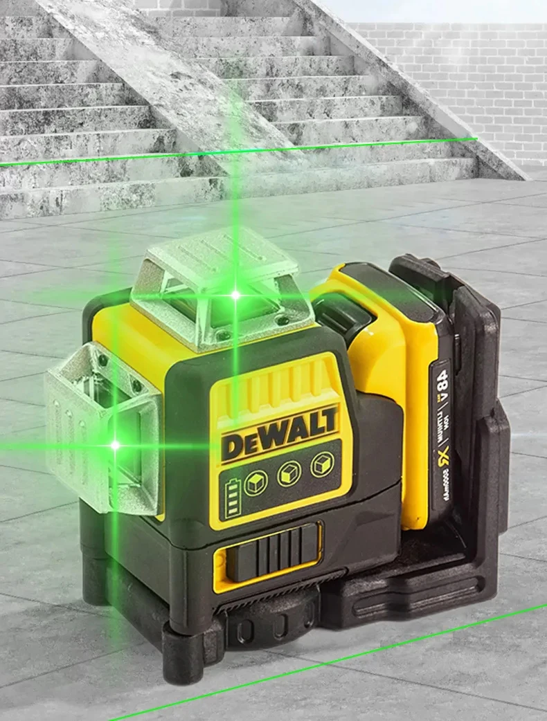 Dewalt DW089LG 3 면 * 360 도 수직 12V 리튬 배터리, 12 라인 레이저 레벨 수평 녹색광 레벨 계량기 야외