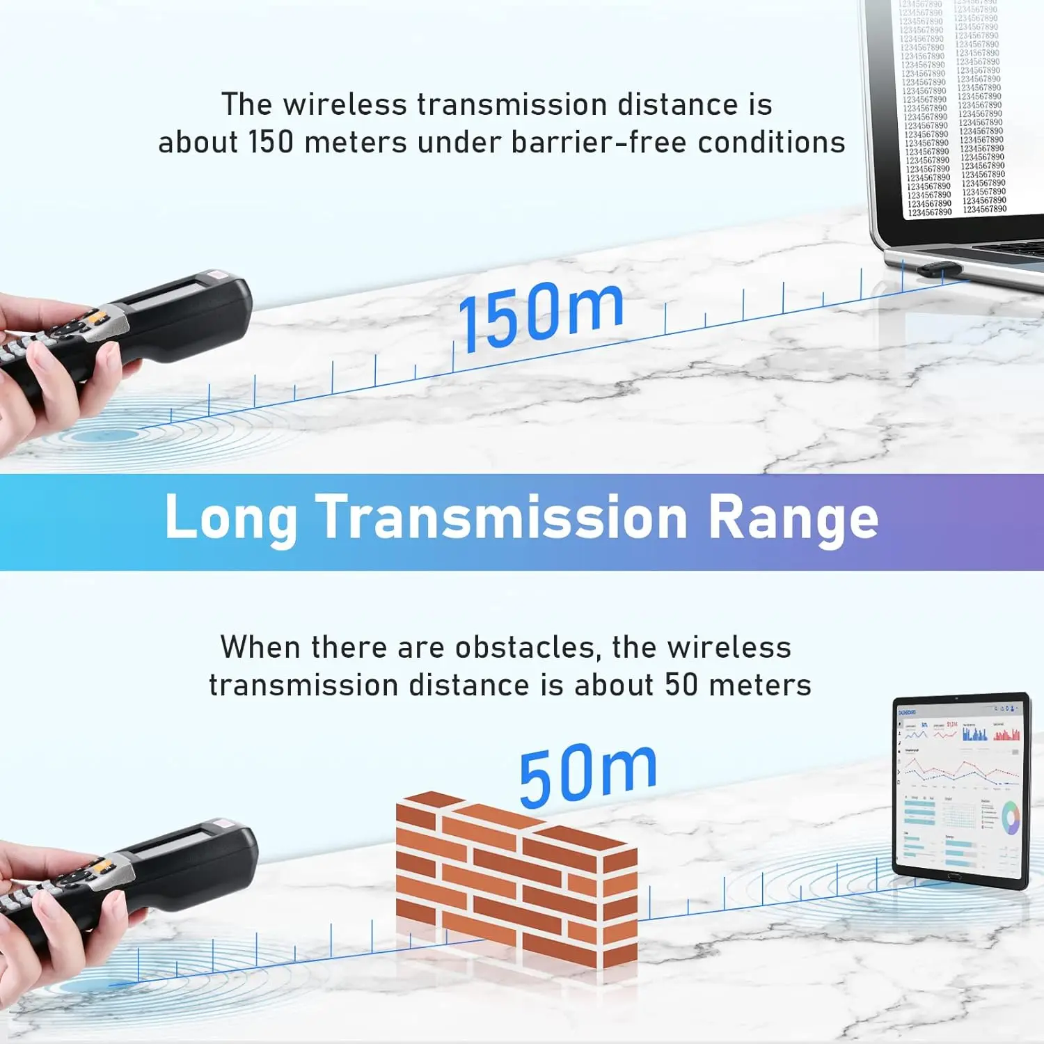 Wireless 1D Barcode Scanner JRHC Inventory Scanner Collector Portable Data Terminal Inventory Device USB with 2.2''LED Screen