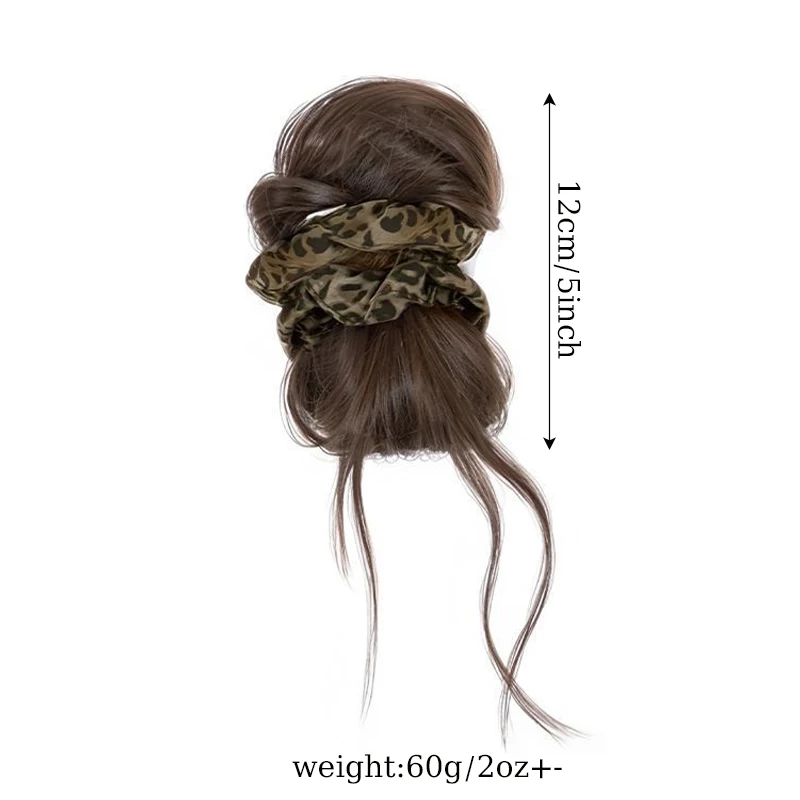 Synthetic Messy Hair Bun Wig Hair Extensions Claw Clip Updo Hairpiece with Leopard Print Hair Tie for Women Daily Use Low Updo