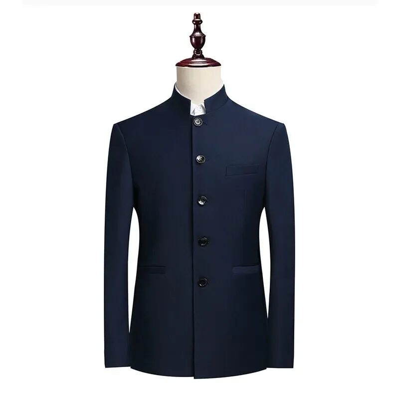 Blazer Men Fashion Gentleman Business Slimming Outdoor Zhongshan Suit Trendy Banquet Host Casual Wedding Stand-up Collar Blazer - 5